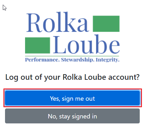 Rolka Loube Logo with Log Out of your Rolka loube account