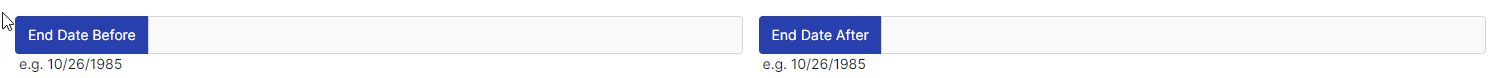 Filter with end date before on the left and filter with end date after on the right.