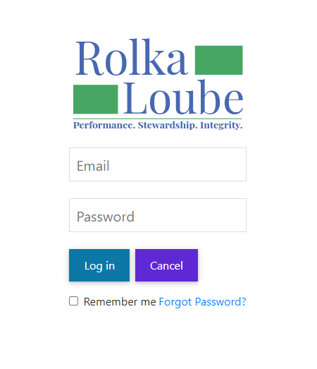 The login page includes fields for email and password, buttons for login and cancel, a Remember me checkbox and, at the bottom of the screen, a link for Forgot Password.