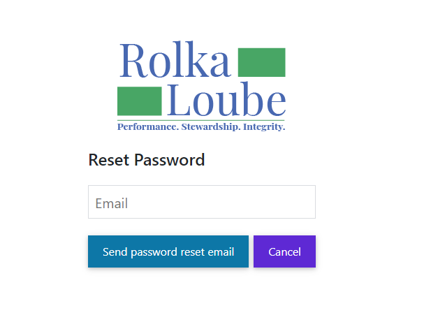 The reset password page includes a field for email address, a button to send password reset email, and a button to cancel the operation.