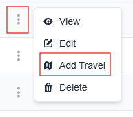 More options menu with the Add Travel option highlighted