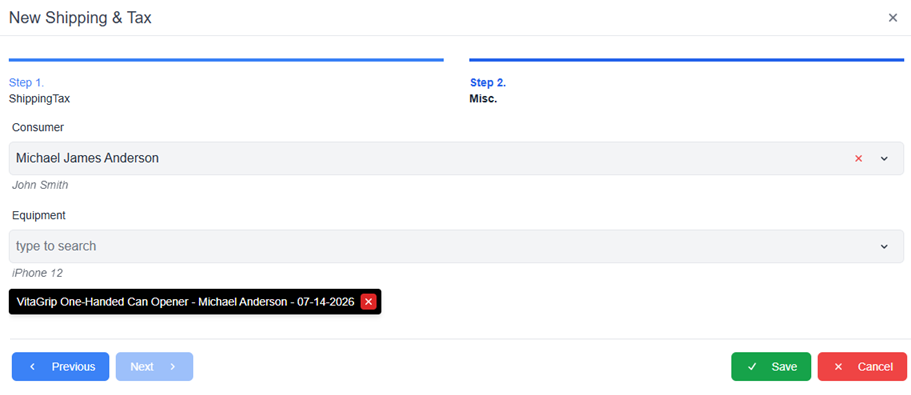 New shipping and tax pop-up window with required fields pre-populated and previous save and cancel buttons