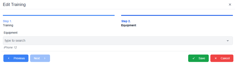 Edit training pop-up window with optional fields and previous save and cancel buttons 