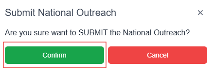 submit national outreach pop-up window with confirm button highlighted