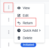 More options menu with the Return option highlighted