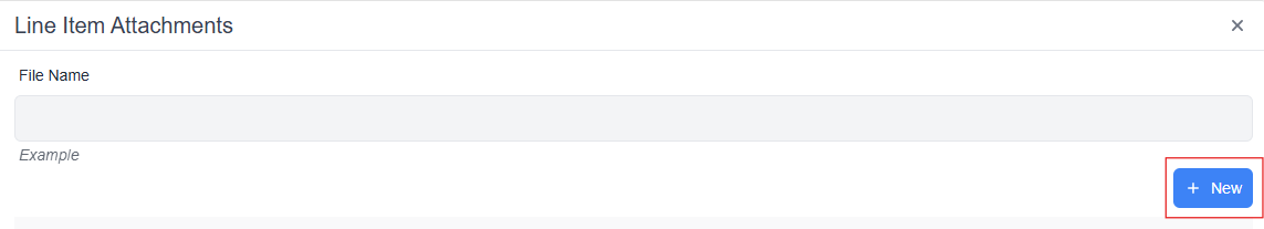 line item attachments pop-up window with New button 