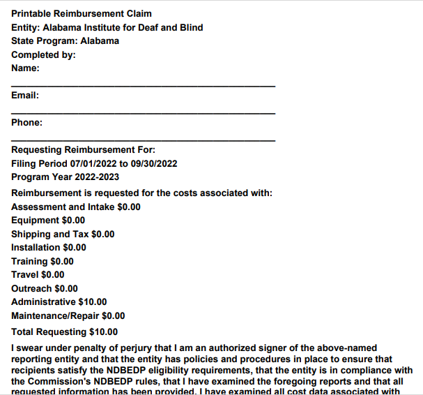 Printable reimbursement claim 
