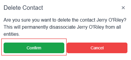 delete contact pop-up window with confirm button highlighted