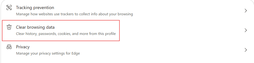 clear browsing data selected from the menu