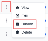More options menu with the submit option highlighted