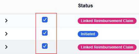 selected checkboxes showing a line item to the right and a carrot to the left 