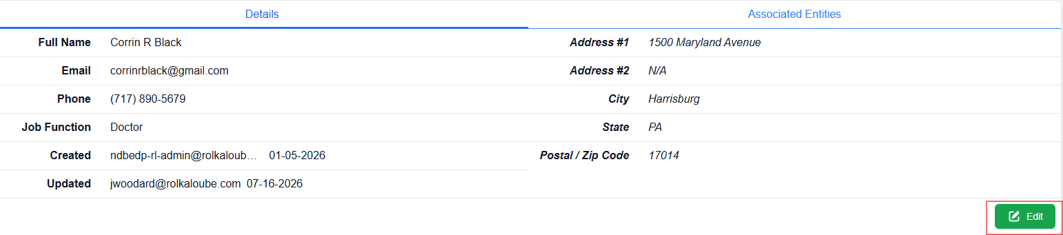 Contacts page with edit button highlighted in the lower right hand corner 