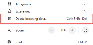 delete browsing data selected from drop-down menu