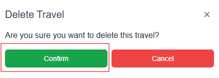 delete travel pop-up window with confirm button highlighted 