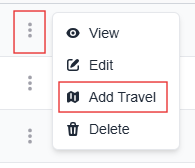 More options menu with the add travel option highlighted