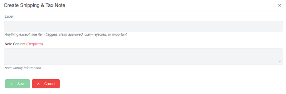 create note pop-up window with required fields save and cancel buttons 