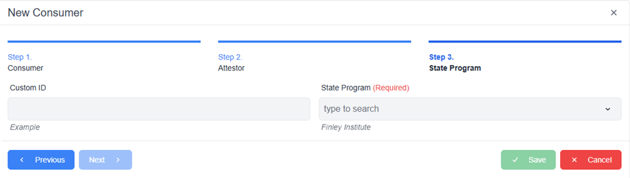 New consumer pop-up window with required fields ad Previous save and cancel buttons 