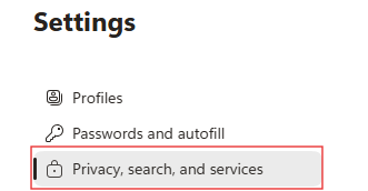 Settings menu with privacy search and services selected